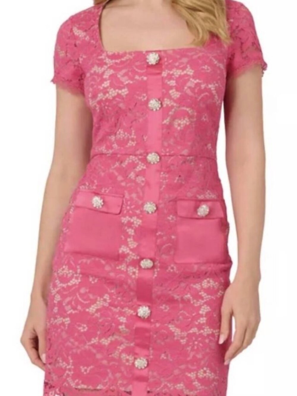 NWT Adrianna Papell Corded Lace Minidress in Petunia (color). Size 6